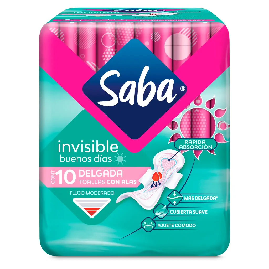 TOALLA FEMENINAS SABA INVISIBLE C/ALAS CONT.10