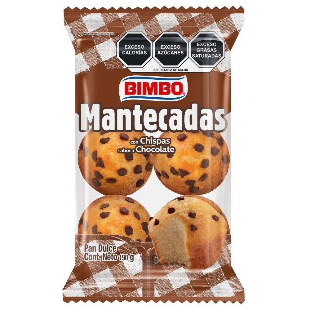 PAN DULCE MANTECADAS CON CHISPAS SABOR CHOCOLATE BIMBO 190GR