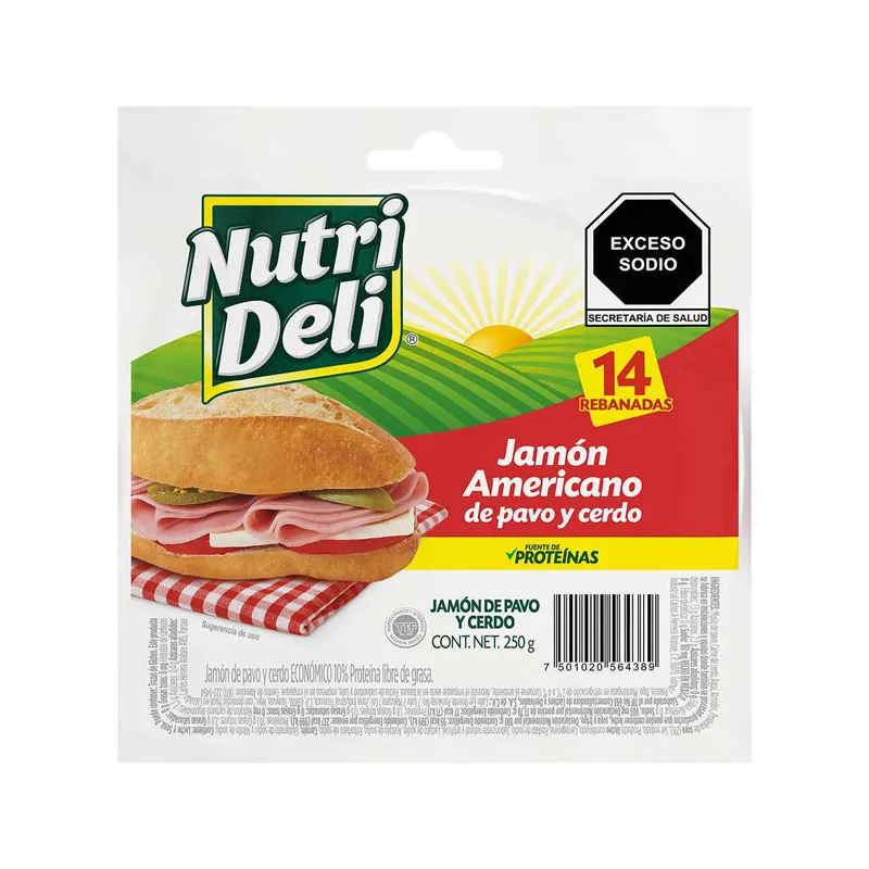 JAMON AMERICANO DE PAVO Y CERDO NUTRIDELI 14R/250GR