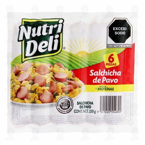 SALCHICHA CON PAVO NUTRIDELI 6S/250GR