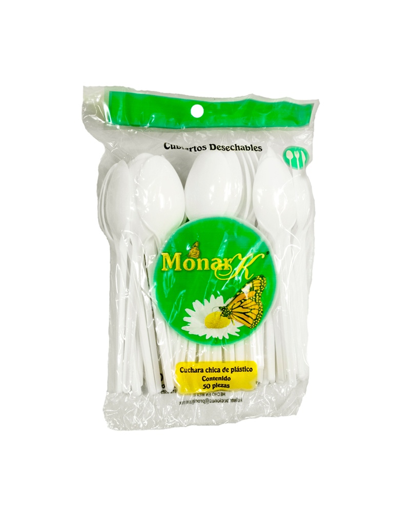 PAQUETE CUCHARA CHICA DE PLASTICO MONARK 50PZ