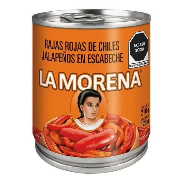 RAJAS ROJAS LA MORENA DE CHILES JALAPEÑOS EN ESCABECHE 210G