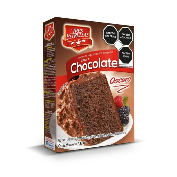 HARINA TRES ESTRELLAS PREPARADA PARA PASTEL SABOR CHOCOLATE OSCURO 432GR