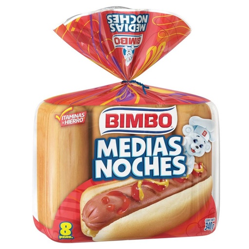 MEDIAS NOCHES BIMBO 8PZ PAN PARA HOT DOG 340GR